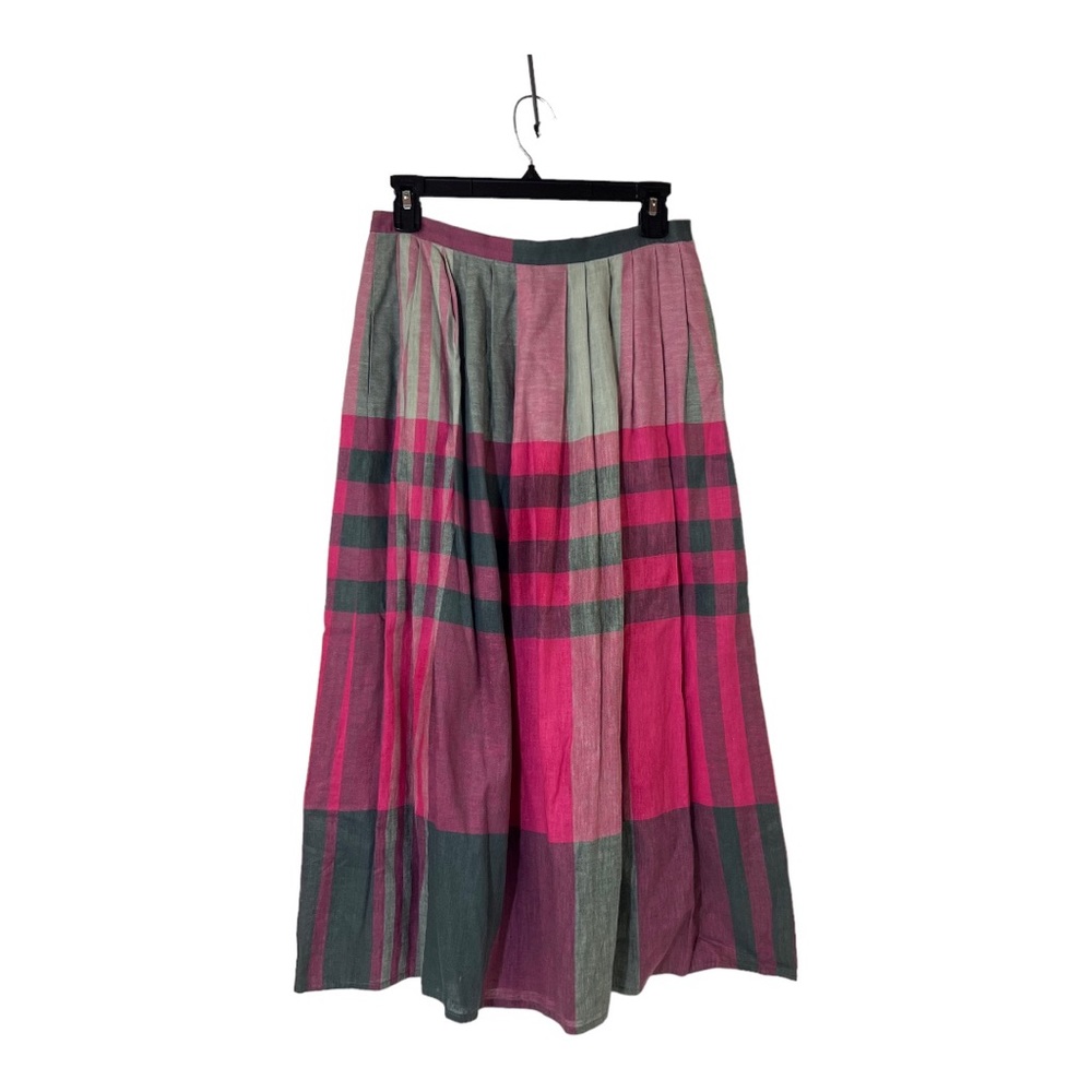 Vintage Jones New York Cotton Blend Pink Green Plaid Skirt SZ 10